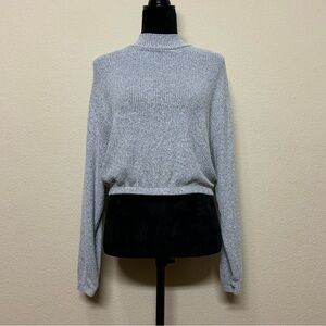 Garage top women XS ribbed cropped long sleeve mock neck knit sweater shirt grey